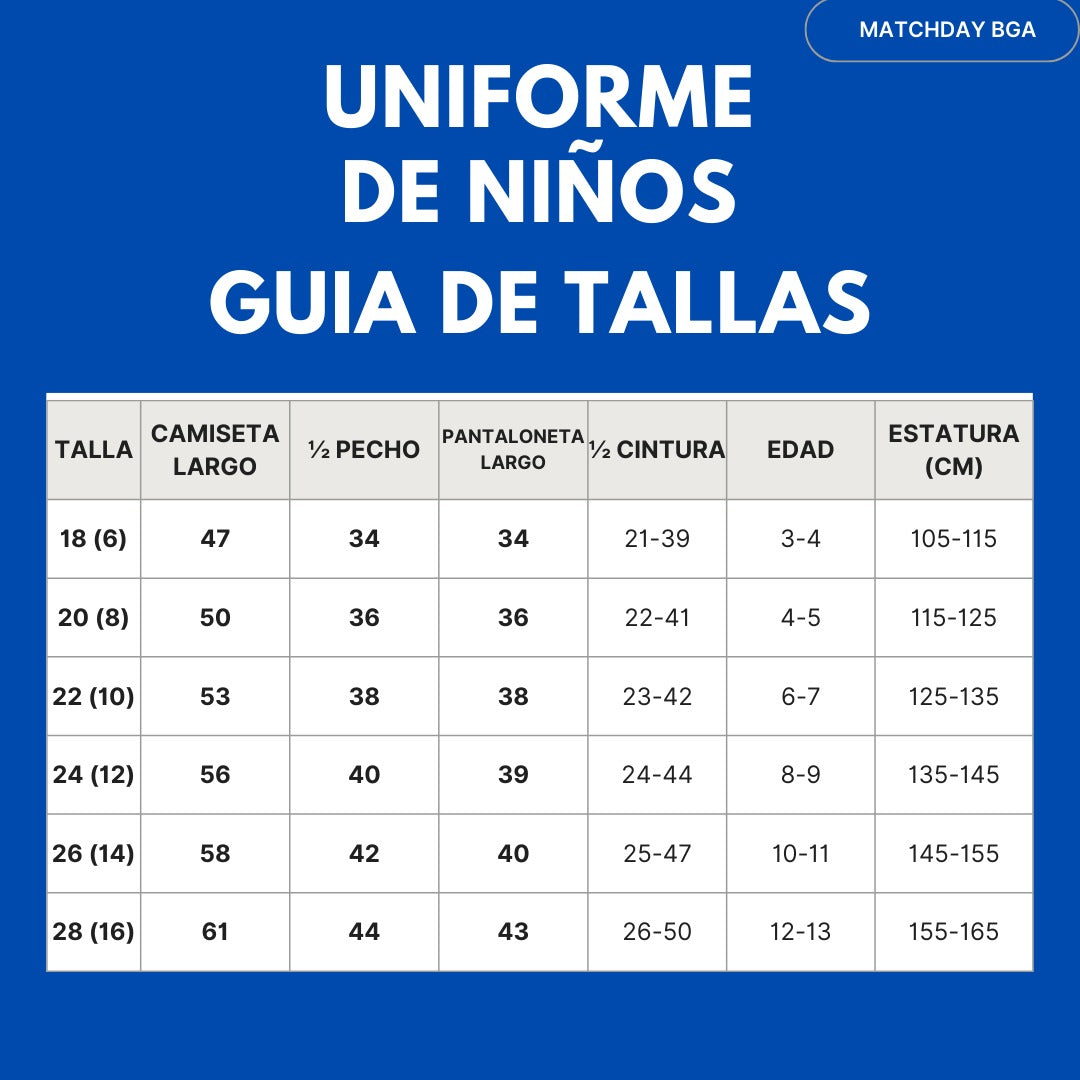 tabla de medidas niño
